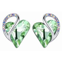 Leafael Silver Plated Green Heart Stud Earrings with Austrian Birthstone Crystal for August, Gifts for Women, Mom, and Mother