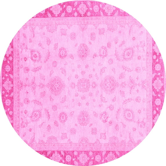 Ahgly Company Machine Washable Indoor Round Abstract Pink Modern Area Rugs, 8' Round