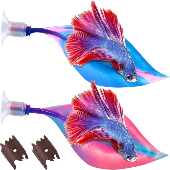 ACDANC 2 Pcs Blue Pink Silicone Betta Fish Bed Leaf Hammock Betta Fish Tank Accessories Decorations for Aquarium Ornaments,Practical Resting Spot,Comfortable and Safe