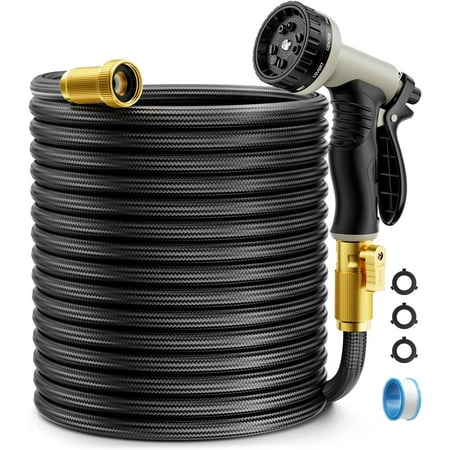 Garden Hose Non-Expandable 100ft Outdoor and Garden Flexible Water Hose with 10 Function Nozzles Portable Kink-Free Rust Proof Lightweight Hose for Yard Car Wash Lawn Camper Easy to Store