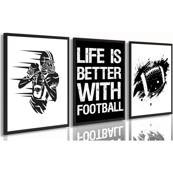 American football Canvas wall Hieng Black and White Rugby Wall Decor pictures Inspirational Painting Hiengwork Sports Poster Prints for Boys Room Locker Room Dorm Living Room Home Decoration