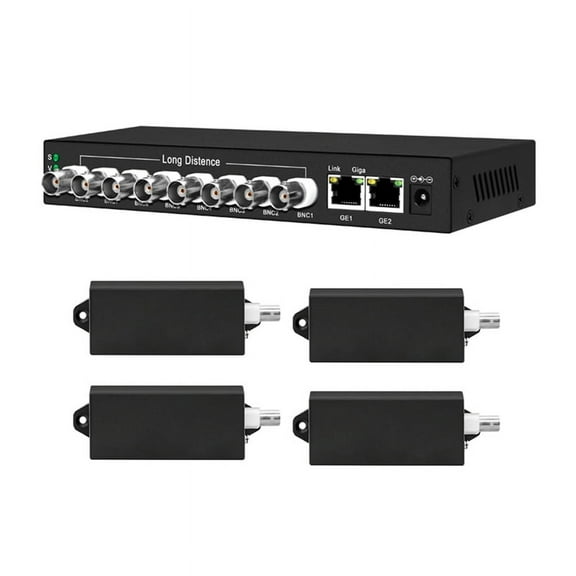 POE PLUS 8-Port Coaxial Switch with 4x10Gbe RJ45 Uplink, 100Mbps BNC Extender Long Distance Transmission