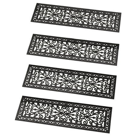 Black Scroll Pattern Elegant Rubber Outdoor Stair Treads Mats Set