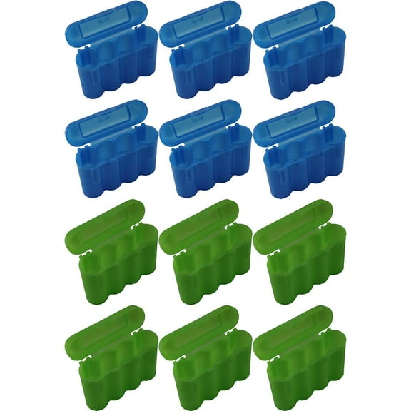 12 Cases 6 Blue and 6 Green AA / AAA / CR123A Battery Holders Storage Cases