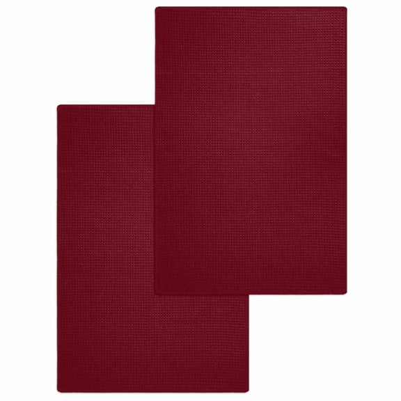 Pure Red Wine Hand Towels Set, Waffle Weave Kitchen Towels 2 Pieces, Simple Solid Color Microfiber Hair Face Bath Tea Towel Absorbent Quick Drying Cleaning Dish Cloths, 15.7"x23.6"