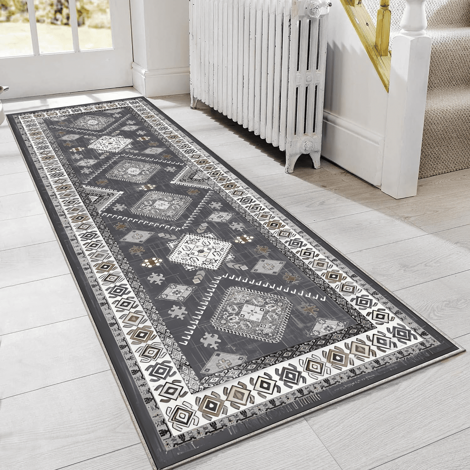 TECHVIDA Kitchen Rug Set 3 Piece,Non Slip Machine Washable Kitchen Mats, Farmhouse Hallway Doormat for Home Floor and Living Room,Gray