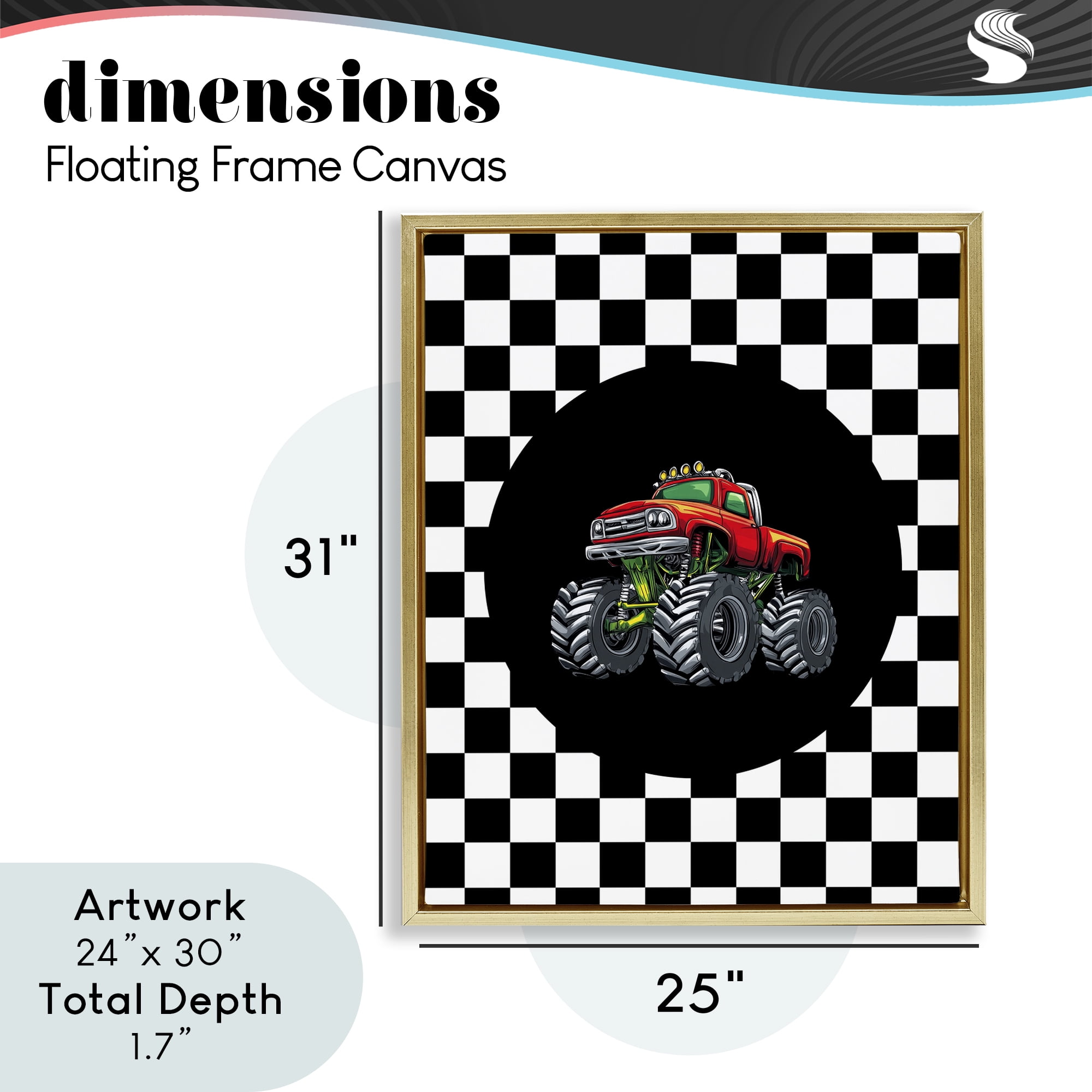 Monster Truck Dude Gold Framed Floater Canvas Wall Art, design by Kim Allen