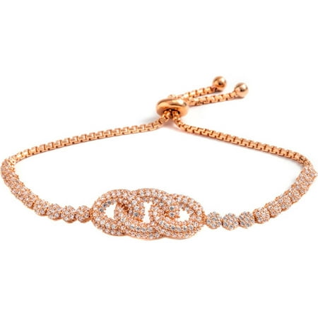 Pori Jewelers CZ 18kt Rose Gold-Plated Sterling Silver Interlocked Circle Friendship Bolo Adjustable Bracelet