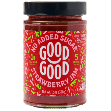 GOOD GOOD Strawberry Jam, No Added Sugar, Low-Calorie, Vegan, 12 oz Jar