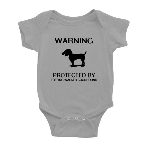Warning: Protected by A Treeing Walker Coonhound Dog Funny Baby Rompers Baby Clothes (Gray,6-12 Months)