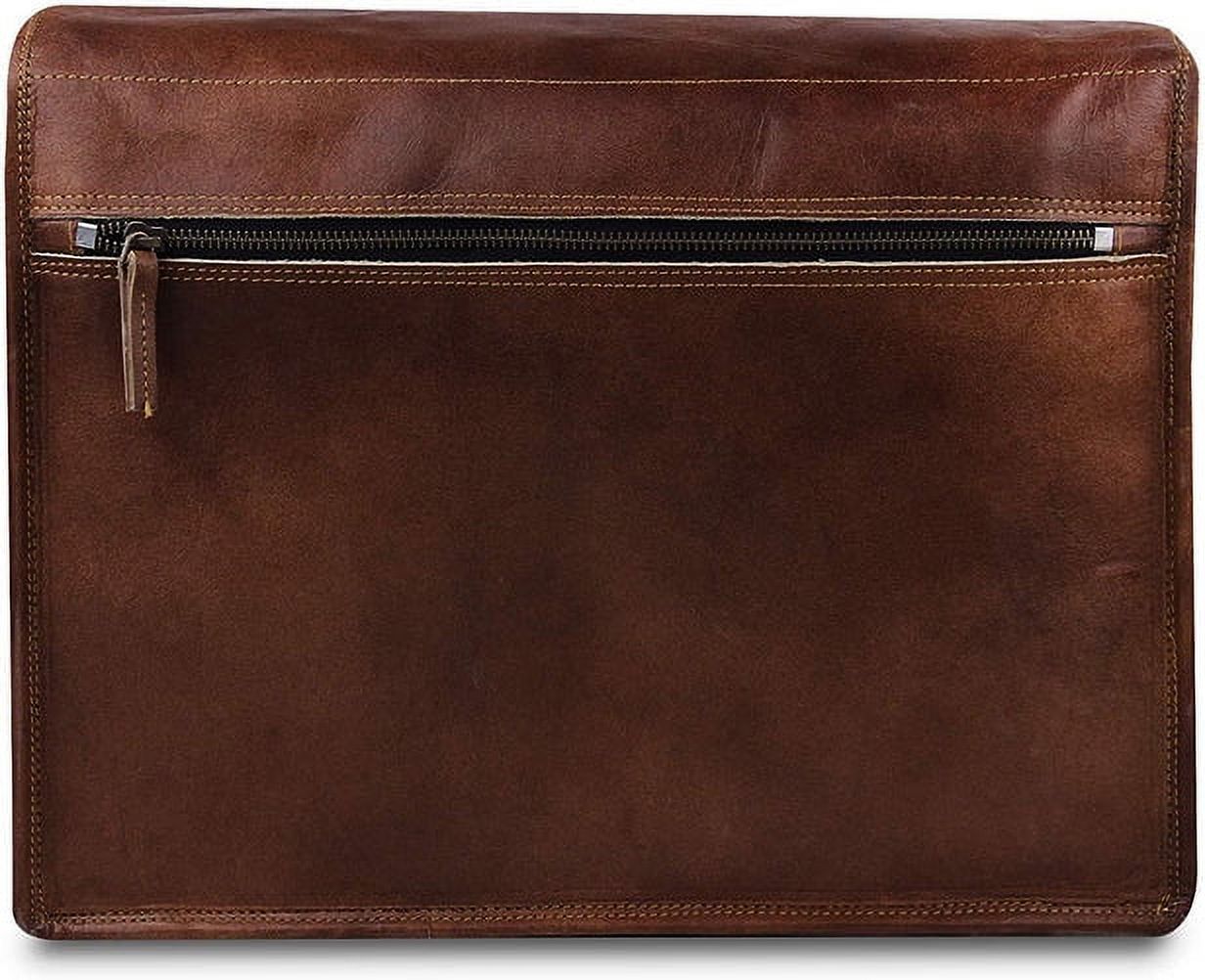 MaheTri 15" Leather Messenger Bag for Men and Women - Laptop Briefcase Bag For College, Office, Adjustable Shoulder Strap Satchel
