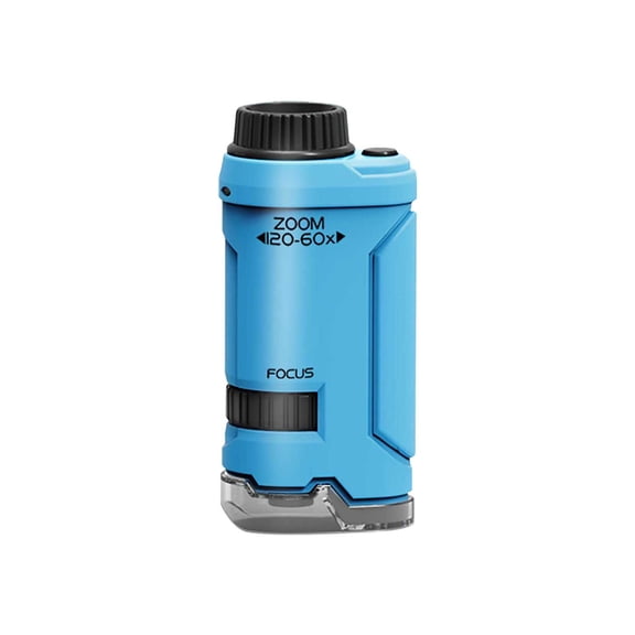 Blue Kids Handheld Mini Microscope Toy 60X-120X Magnification With Led Light For Science Education Outdoor Exploration Blue