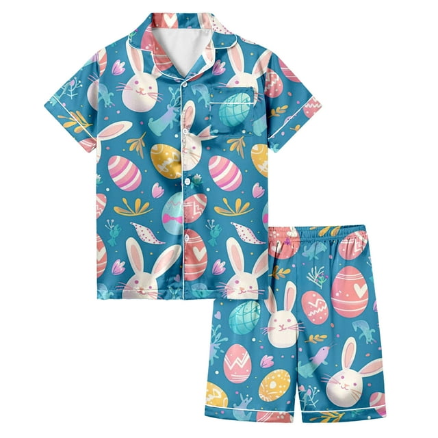 TZEWGL Pyjamas For Toddler Egg Painted Short Sleeved Top With Shorts 2Pcs Set Daily Jammies For Infants size 8-9T