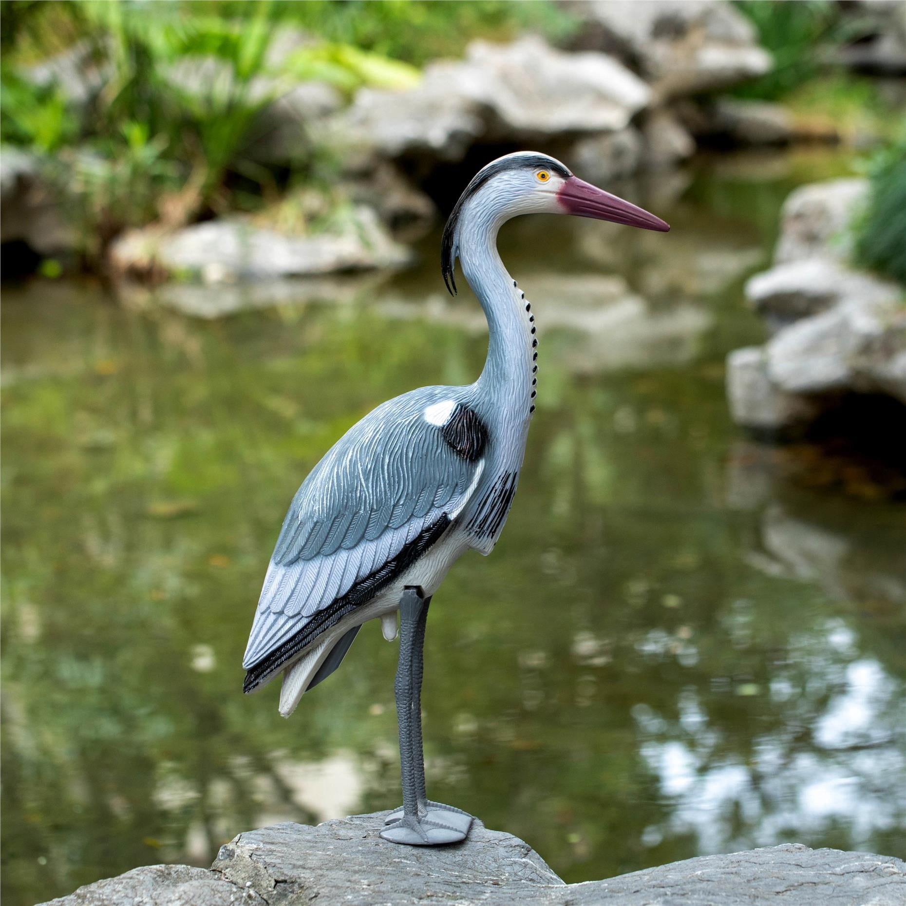 Gardenised 30-inch Heron Decoy - Standing Crane Sculpture, Outdoor Bird Art for Yard, Lawn, Patio, Porch, Pond & Pool, Garden Accessories, Backyard Accent, and Landscaping Decoration, Silver