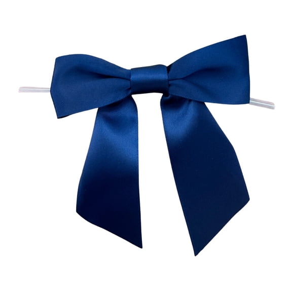 Pre-Tied Navy Blue Satin Bows - 4 1/2" Wide, Set of 12, Memorial Day, 4th of July, America 250 Anniversary, Wired Craft Ribbon, Police Support, Wedding, Party Favors, Gift Bows, Gift Basket, Birthday