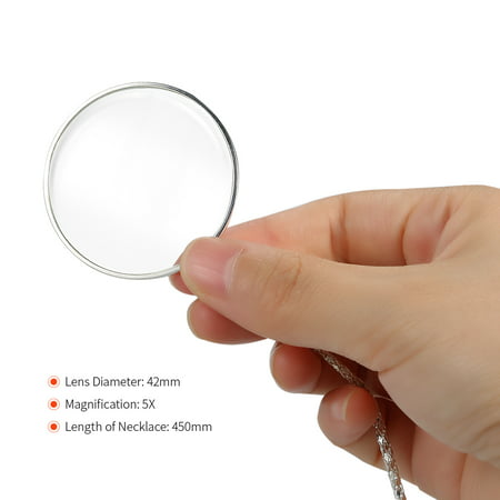 5X Necklace Magnifier Hanging Loupe Utility Monocle Lens Coin Magnifying Glass Necklaces Pendant with 450mm Metal Chain for Jewelry Library Reading Fine Print Zooming Increase Vision