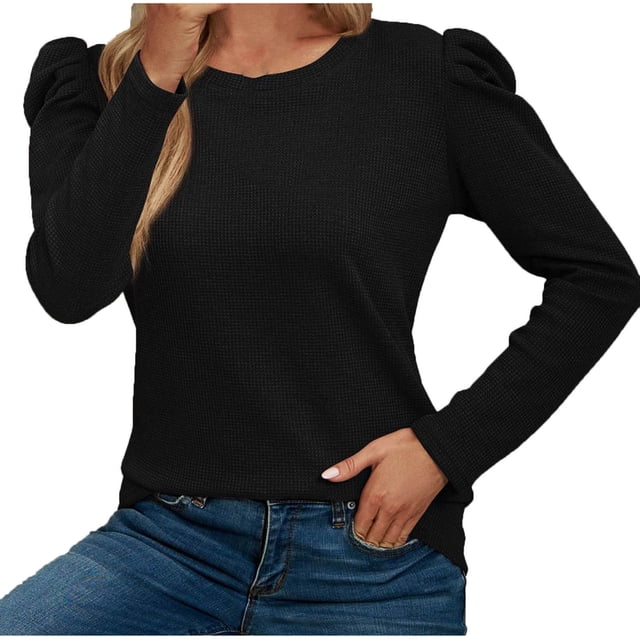 Tops para mujer Camisas Blusas Elegante Casual Camisas de manga larga Moda Cuello redondo Manga abullonada Top Camiseta Blusa Odeerbi ODB-5