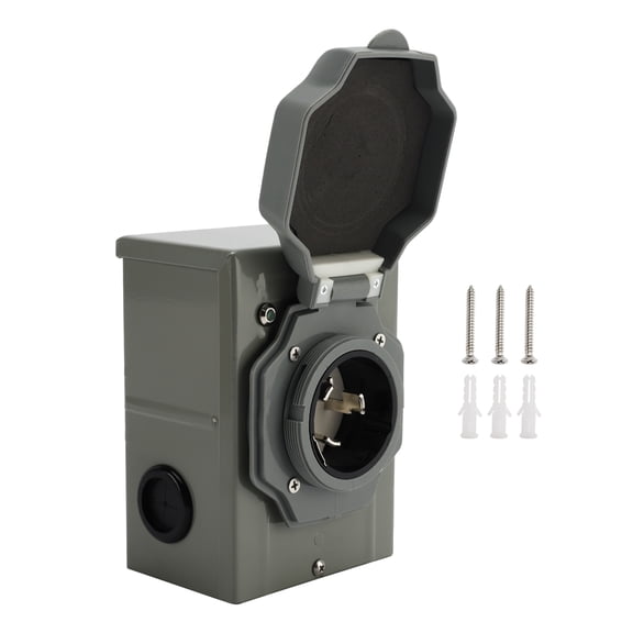 RV 50 Amp Power Inlet Box Outdoor Receptacle 3 Prong Locking Plug with LED Light
