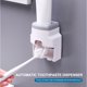 thumbnail image 5 of Dispensador de pasta de dientes automático con 2 soportes para cepillos de dientes, juego de dispensador de pasta de dientes montado en la pared sin manos para el lavabo del baño familiar., 5 of 6