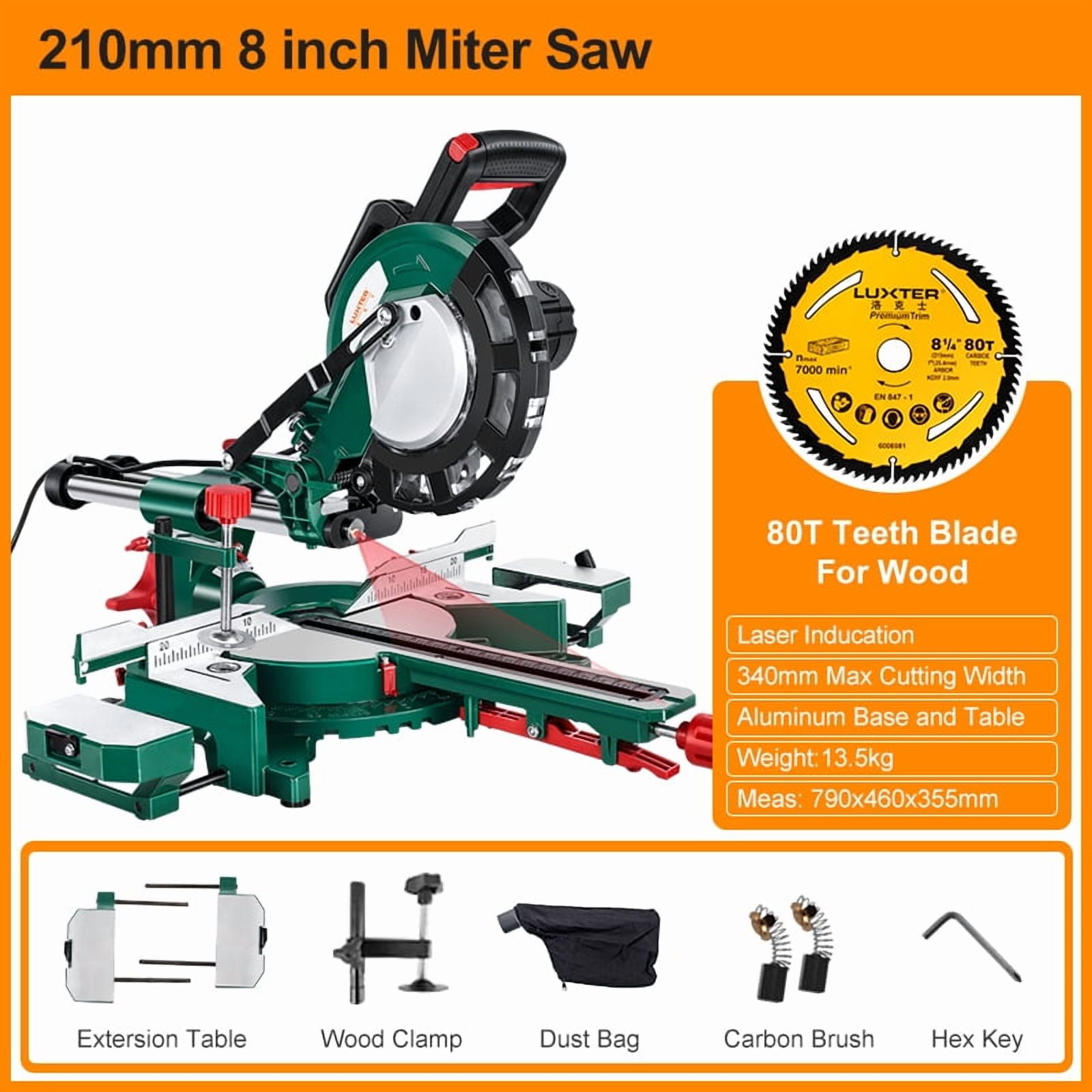 8inch 210mm Sliding Miter Saw Single Bevel With LED Light Electric Power Tool Cutting Machine ,Easy to Operate