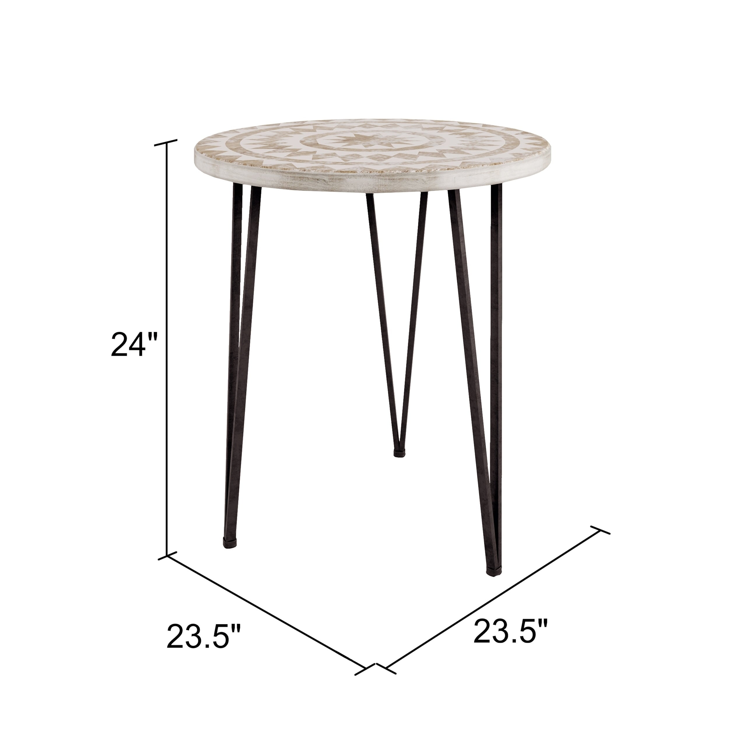 Kate & Laurel Tira Round Pedestal Side Table | 14" White & Gray Marble Top Nightstand Or Accent Table