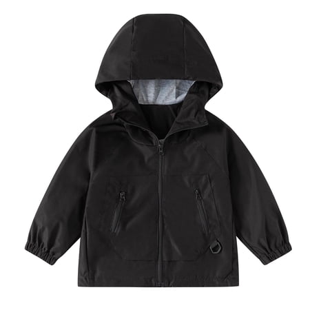 Atogsazn Toddler Boys Rain Jacket Kids Casual Zip Up Long Sleeve Windproof Rain Coat Waterproof Hooded Tops 07-Black 2-3 Years