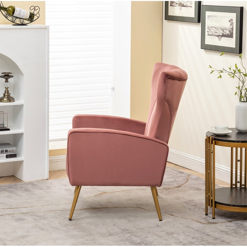 US Pride Furniture Kaleigh 27.56"W Velvet Sofa Chair with Metal Legs, Pink