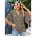 thumbnail image 4 of 3/4 Length Sleeve Women'S Tops Loose V-Neck Petal Chiffon Print Shirt Business Work Blouses Brown Florals XL, 4 of 5