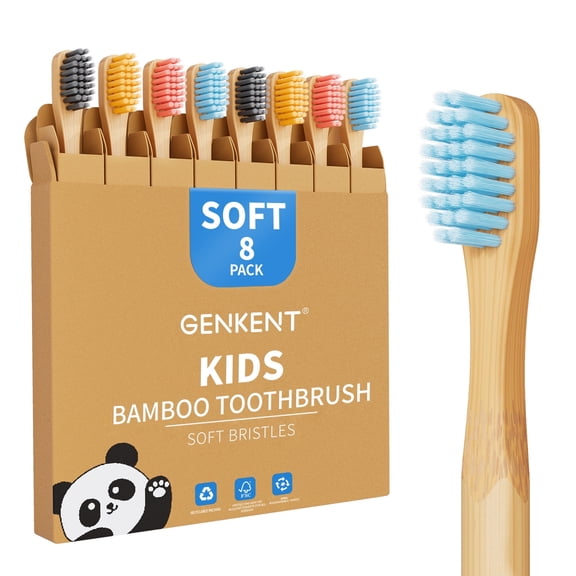 GENKENT Kids Bamboo Toothbrushes, 8 Pack BPA Free Soft Bristles Toothbrushes for Toddlers and Children with Individually Packaged, Plastic-Free, Compostable Wooden Toothbrushes