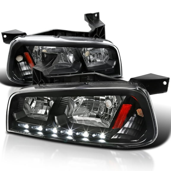 Spec-D Tuning Black LED Headlights Compatible with 2006-2010 Dodge Charger L R Pair Head Light Lamp Assembly
