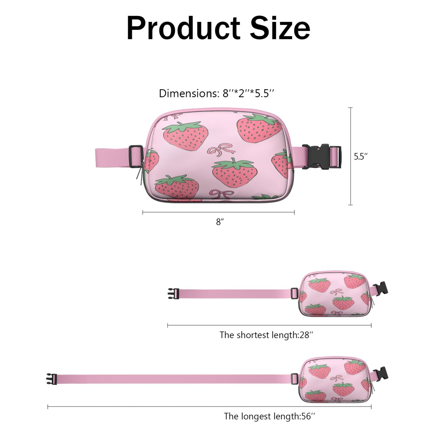 Cross Body Bag for Men&Women Waist Bag & Hip Bum Bag with Adjustable Strap for Outdoors Workout Traveling Strawberry Bow Sporty Waist Pack