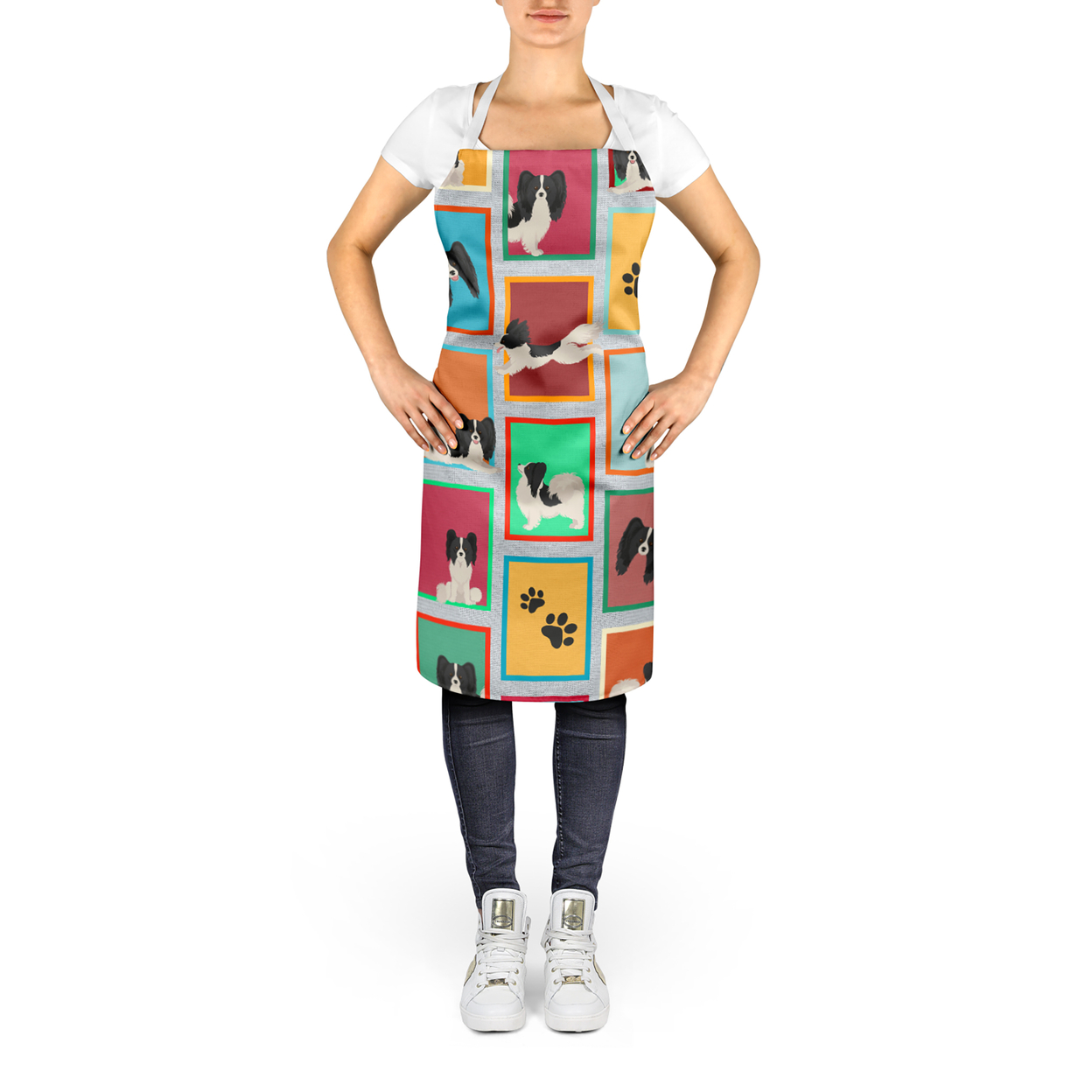 Lots of Black and Whtie Papillon Apron 27 in x 30 in