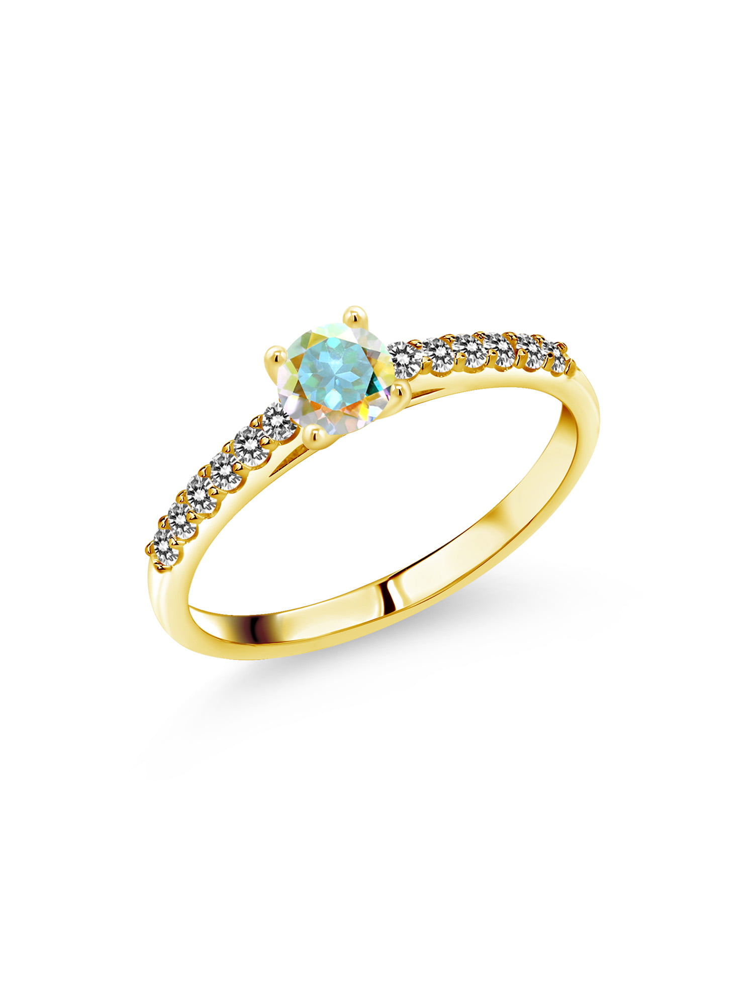 0.75 Ct Round, Gemstone Birthstone, Available 5,6,7,8,9 Gem Stone King 10K Rose Gold London Blue Topaz Women's Solitaire Ring 