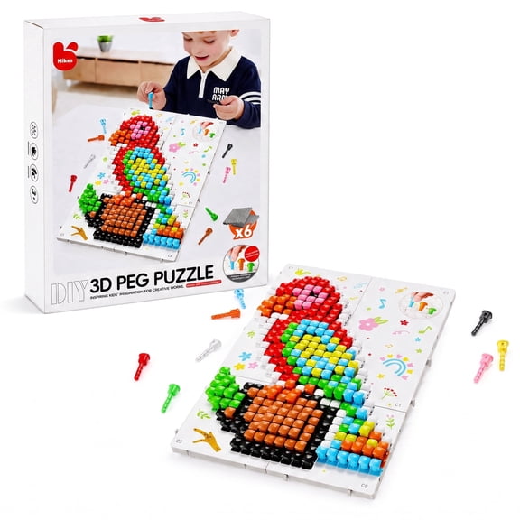 WEFONE 440-Piece Mushroom Pegboard Puzzle for Kids Ages 3-8, 9-Color Mosaic Building Peg Kit, Montessori Fine Motor STEM Toy, Birthday Gift for Boys and Girls