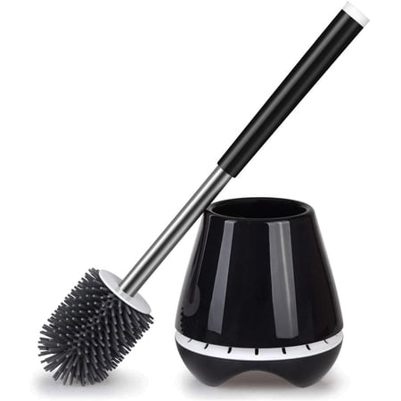 Silicone Toilet Brush with Holder and Tweezers, Free Standing Toilet Bowl Cleaner