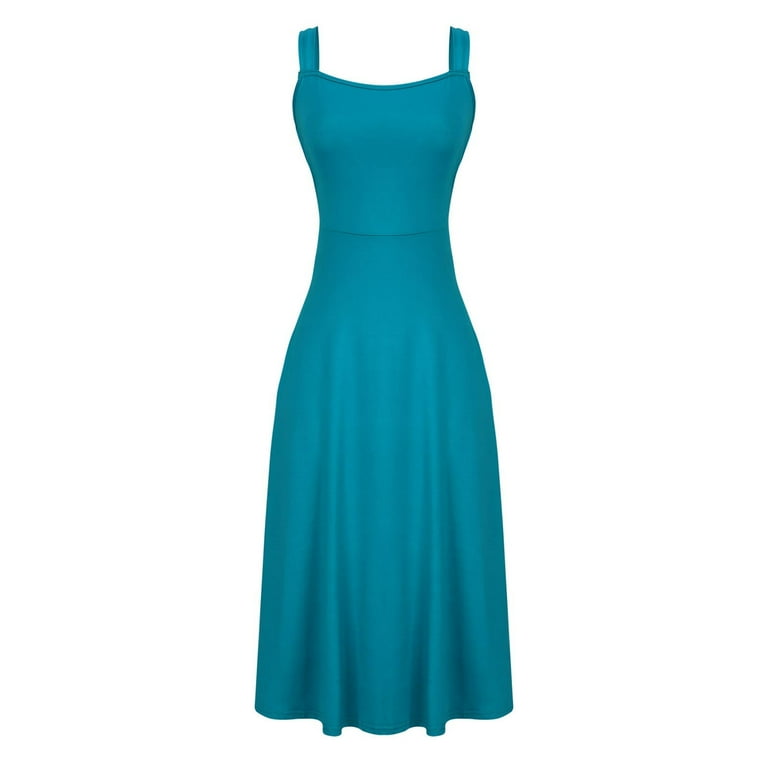 Women's Square Neck Sleeveless A Line Maxi Dress Spaghetti Straps Summer  High Waist Swing Flowy Long Dresses Thick Straps Midi Dress (01- Blue,3XL)  - Walmart.com