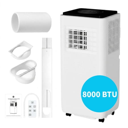 Aprafie 8000 BTU Portable Air Conditioner, 3-in-1 Indoor AC Unit with Remote Control & Window Kit, Ultra-Quiet Operation, Cools up to 350 Sq.ft, 115V, White/Black