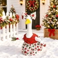 thumbnail image 3 of Christmas Floral Long Dress Porch Goose Outfit, Holly Print Clothes with Bow Headband for 23 Inch Geese, Holiday Yard Decor, 3 of 4