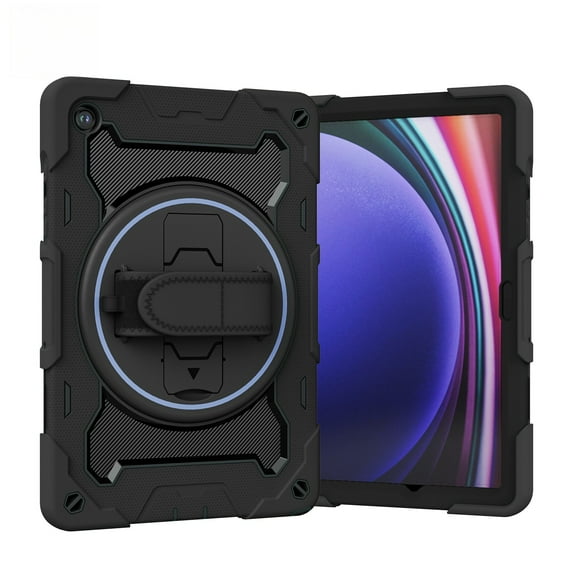 3-in-1 Tablet Case for Samsung Tab A9  11 inch 2023 (SM-X210/X216/X218), Rotatable Hand Strap Kickstand, Shockproof & Anti-drop Protection, Adjustable Shoulder Strap, Full-Body Protective Cover-Black