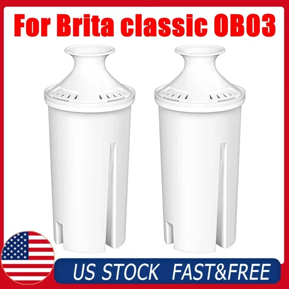 (2) Fit For Brita Classic Ob03 Pitcher And Dispenser Water Filter, 40 Gal, White