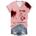 thumbnail image 1 of Tops Cortos para las Mujeres, Halloween Impreso V-Cuello Camiseta de Manga Corta, Tela de Imitación de Moda Casual, 1 of 3