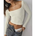 thumbnail image 2 of Women's Sexy Long Sleeve Square Neck Tops Slim Fitted Double Lined Basic Shirts, 2 of 3