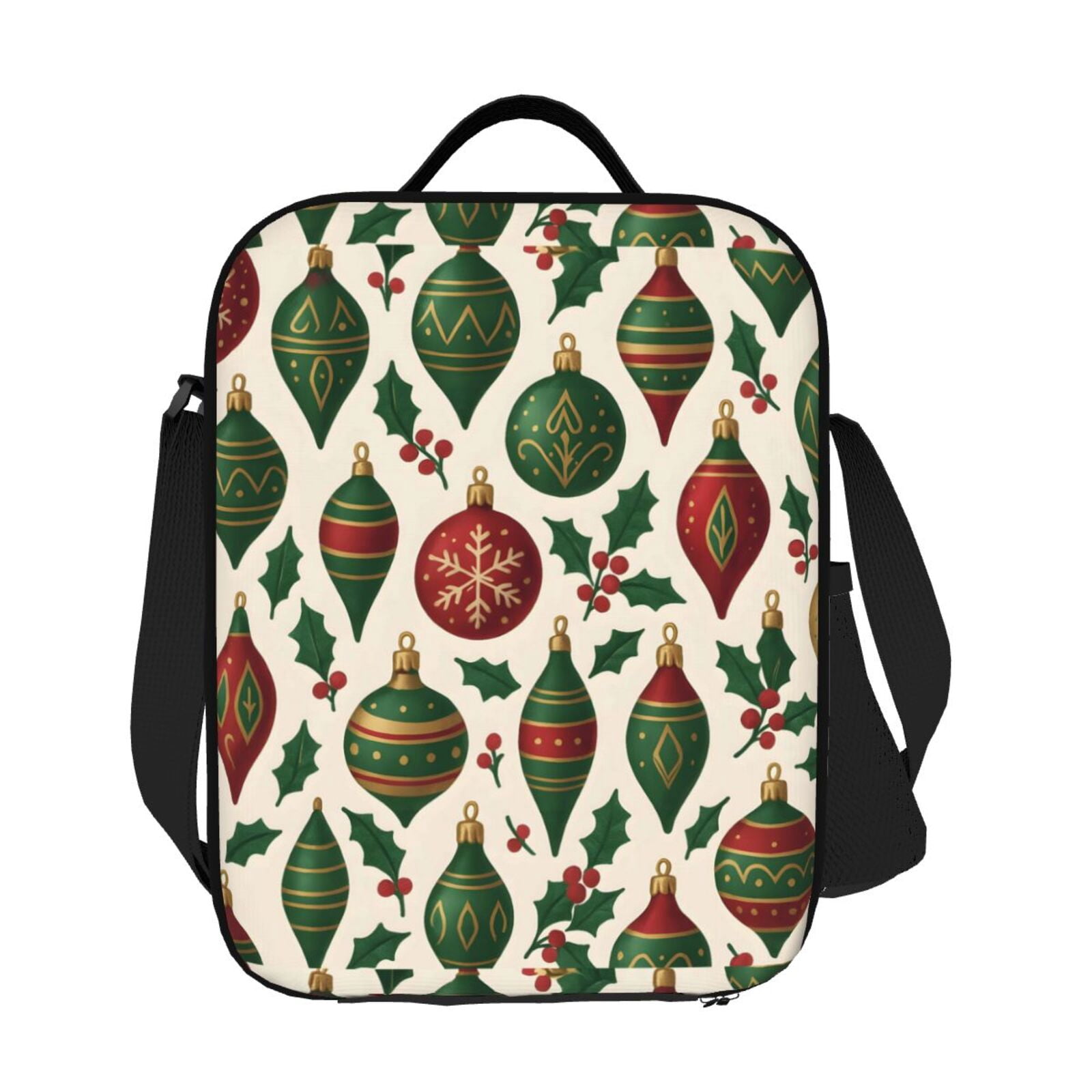 Thermal Insulation One Shoulder Portable Bento Bag Can Be Reused 8×10.5in For Carrying Drinks Bento Box Fruit Snacks Classic Christmas Ornament Pattern