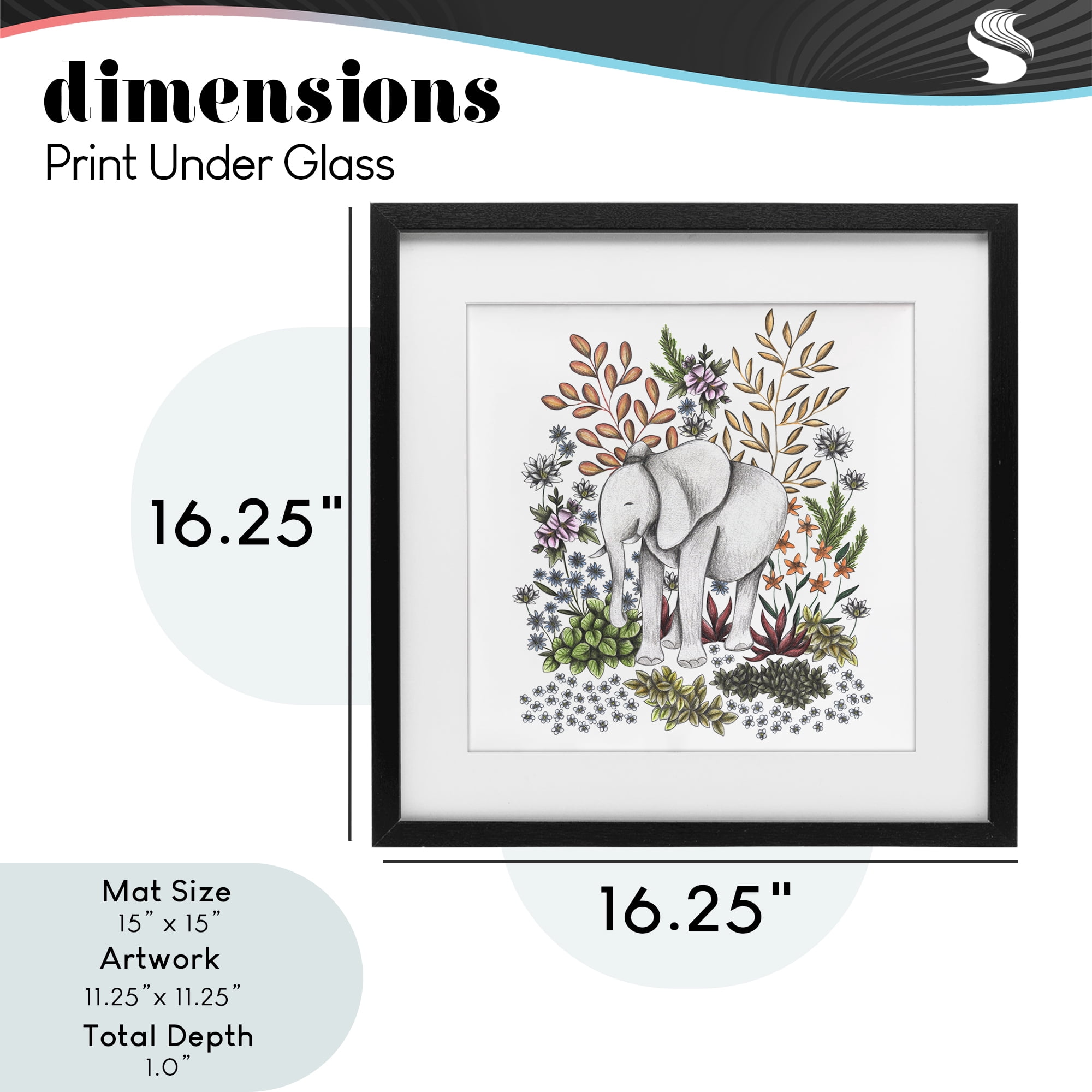Jungle Wildlife Elephant Black Framed Print Under Glass, design by Cecilia Battaini