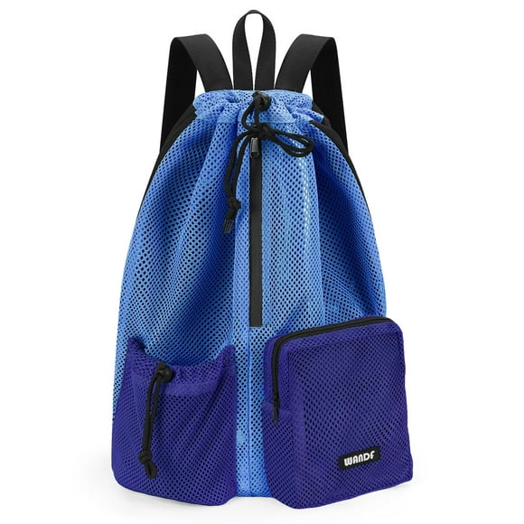 Mochila WANDF Swim Mesh con cordón y bolsillo húmedo, azul