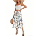 thumbnail image 3 of WTOBBY Women's Bohemian Flower Print Skirt with Solid Color Design and Pockets, Casual Temperament Half Skirt for Everyday Wear, A-Line Maxi Style with Elastic Waist,Sky Blue L, 3 of 4