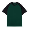 thumbnail image 1 of Men's Patchwork Round Neck T-Shirt - Color Contrast, Retro Style, Loose Fit, for Daily Wear, 1 of 2