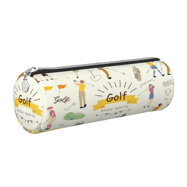 Disketp Golf Icons And Golfer Estuche Organizador de Lápices de Cuero, Estuche de Oficina con Cremallera para Bolígrafo y Lápiz