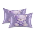 thumbnail image 2 of Haosy Satin Pillowcase for Hair and Skin Standard Cooling Silk Pillow Case with Envelope Closure Purple Bear with Star Heart 20"x40", 2 of 9