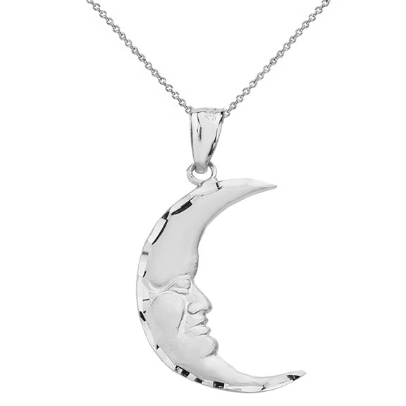 STERLING SILVER DIAMOND CUT CRESCENT MOON FACE PENDANT NECKLACE : Pendant only
